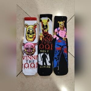 Winnie The Pooh Horror Crew Socks Lot of 3 Pairs NEW